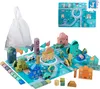 Relaxdays Holzbausteine Stadt, 133 Bauklötze, Puzzlematte, Produktbild-Vorschau 1