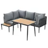 A grey outdoor lounge set with a coffee table on a white background. Voir les images du produit