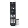 A remote control and two AAA batteries on a white background. Produktbild-Vorschau