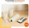 A product shot of LED candles and a remote control, with marketing text overlay. Produktbild-Vorschau
