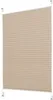 A beige pleated blind or roller blind is shown hanging from white brackets attached to a white surface. Produktbild-Vorschau