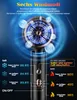 A close-up marketing image of a hairdryer with text overlays explaining its features and modes. Produktbild-Vorschau