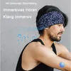 A man wearing a bandana with a paisley pattern, which appears to be a headband with integrated headphones, is shown with musical notes emanating from his ear. Produktbild-Vorschau