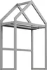A gray wooden bed frame with a house-shaped top and a horizontal bar. Náhled obrázku produktu