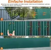Collage showing the installation steps of a green privacy screen fence. Produktbild-Vorschau