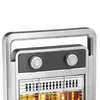 A close-up view of the control panel and top handle of a silver and black heater. Náhled obrázku produktu
