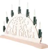 A wooden Christmas candle arch with 7 electric candles, featuring a carved winter scene. Produktbild-Vorschau