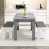 A dining table and two benches are set up in a modern kitchen environment. Anteprima dell’immagine prodotto