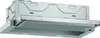 A stainless steel under-cabinet range hood, viewed from a low angle and slightly to the side, with the front panel slightly open to reveal the filter and lighting elements. Produktbild-Vorschau