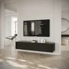 A modern living room with a wall-mounted TV and media console. Produktbild-Vorschau