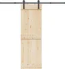 A wooden sliding door with black hardware is shown against a white background. Produktbild-Vorschau