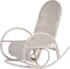 A white rattan rocking chair with a green cushion, isolated on a white background. Produktbild-Vorschau