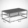 A 3D rendering of a rectangular coffee table with two shelves, showing its dimensions. Produktbild-Vorschau
