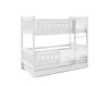 A white wooden bunk bed with a pull-out drawer underneath, shown against a white background. Produktbild-Vorschau