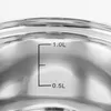 Close-up of measurement markings on a stainless steel pot. Produktbild-Vorschau