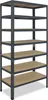 A gray metal shelving unit with wooden shelves against a white background. Podgląd zdjęcia produktu