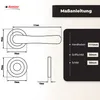 Diagrams and measurements of a door handle set, along with a title indicating installation instructions. Produktbild-Vorschau