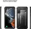 A collage of images showing a black phone case from different angles, including the front with a phone screen, the back with a kickstand, and the sides. Náhled obrázku produktu