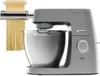A Kenwood kitchen mixer with a pasta cutter attachment is shown, with spaghetti noodles being cut. Produktbild-Vorschau