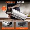 A person is holding a folded pizza oven, with close-up shots of the oven and its carry bag below. Produktbild-Vorschau