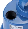A close-up view of the top of a blue pump, showing a threaded opening and a label with product information. Anteprima dell’immagine prodotto