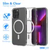 Three clear iPhone cases are displayed, with one showing a purple iPhone screen. Text and icons highlight product features. Produktbild-Vorschau