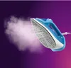 A blue and white Philips iron emitting steam against a purple and pink gradient background. Produktbild-Vorschau