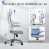 A marketing image showcasing an ergonomic office chair with callouts for its features. Produktbild-Vorschau