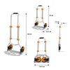 Multiple views and dimensions of a foldable transport cart. Náhled obrázku produktu
