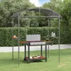A grill pavilion with side shelves and a grill is set up in a backyard with a green lawn and a hedge in the background. Anteprima dell’immagine prodotto