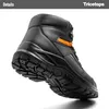 A black work boot with orange accents, shown from a low angle against a white background. Produktbild-Vorschau