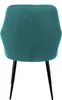 The back view of a teal velvet dining chair with black metal legs. Náhľad obrázku produktu