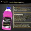A bottle of pink coolant is shown next to a text box detailing its application, composition, and ingredients. Produktbild-Vorschau