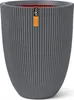 A dark gray planter with vertical ribbed texture and a red interior. Voir les images du produit