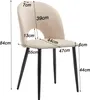 A beige upholstered chair with black legs, showing dimensions for various parts of the chair. Produktbild-Vorschau