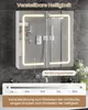 A bathroom mirror cabinet with integrated lighting and a shower head visible in the reflection. Voir les images du produit