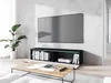 A modern living room with a TV mounted on the wall above a black TV stand. Náhľad obrázku produktu