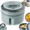 A collage of images showing a food thermos and close-ups of food inside it. Náhled obrázku produktu