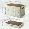 Two views of a collapsible storage box, one expanded and one folded, with dimensions indicated. Produktbild-Vorschau