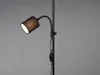A close-up shot of a black floor lamp with a fabric shade, against a plain gray background. Produktbild-Vorschau