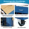 A collage of four close-up images showcasing different features of a blue kitchen cart. Voir les images du produit