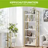 A bookshelf with decorative items and books, with a promotional overlay at the top. Produktbild-Vorschau