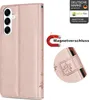 A rose gold flip case for a Samsung Galaxy A16 5G, with a close-up of the magnetic closure and a logo. Produktbild-Vorschau