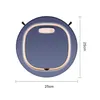 A top-down view of a blue robot vacuum cleaner with gold trim, with dimensions indicated by lines and text. Náhled obrázku produktu