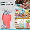 Collage showing multiple scenes of people enjoying drinks, children at a party, and the product cups in different settings. Produktbild-Vorschau