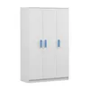 A white wardrobe with three doors and blue handles, shown against a white background. Voir les images du produit
