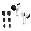 A product shot of white earbuds with black ear tips and a set of black ear tips arranged on a white background. Produktbild-Vorschau