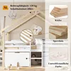 A close-up view of a children's bed with informational callouts. Voir les images du produit