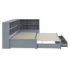 A grey bed frame with built-in shelving and a pull-out bed. Produktbild-Vorschau