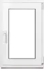 A white PVC window with a handle, shown against a white background. Produktbild-Vorschau